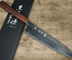 Yu Kurosaki R2(SG2) Hammered SENKO WA RS8H Japanese Chef’s Santoku Knife 170mm with Brown-Ring Octagonal Handle
